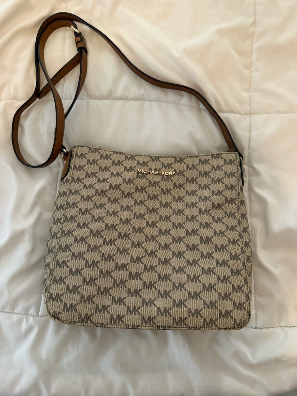 Michael Kors Tan Beige MK Logo Crossbody Bag